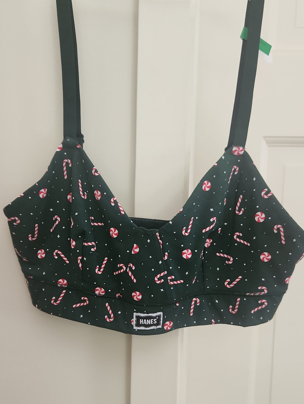 Hanes Dark Green Candy Cane Print Bralette